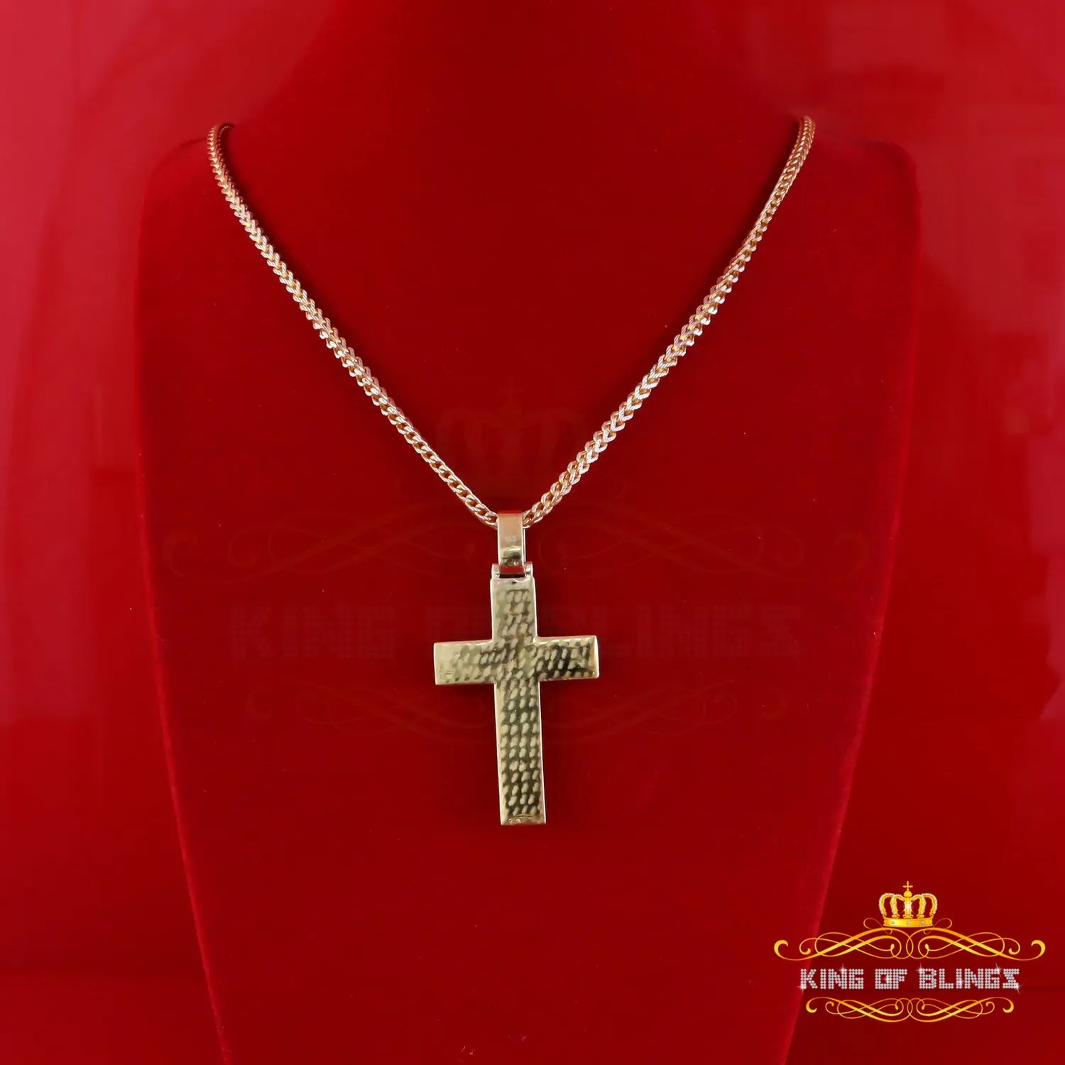 King Of Bling's Yellow Sterling Silver Charm Cross Pendant Men & Women 2.50ct VVS D Moissanite