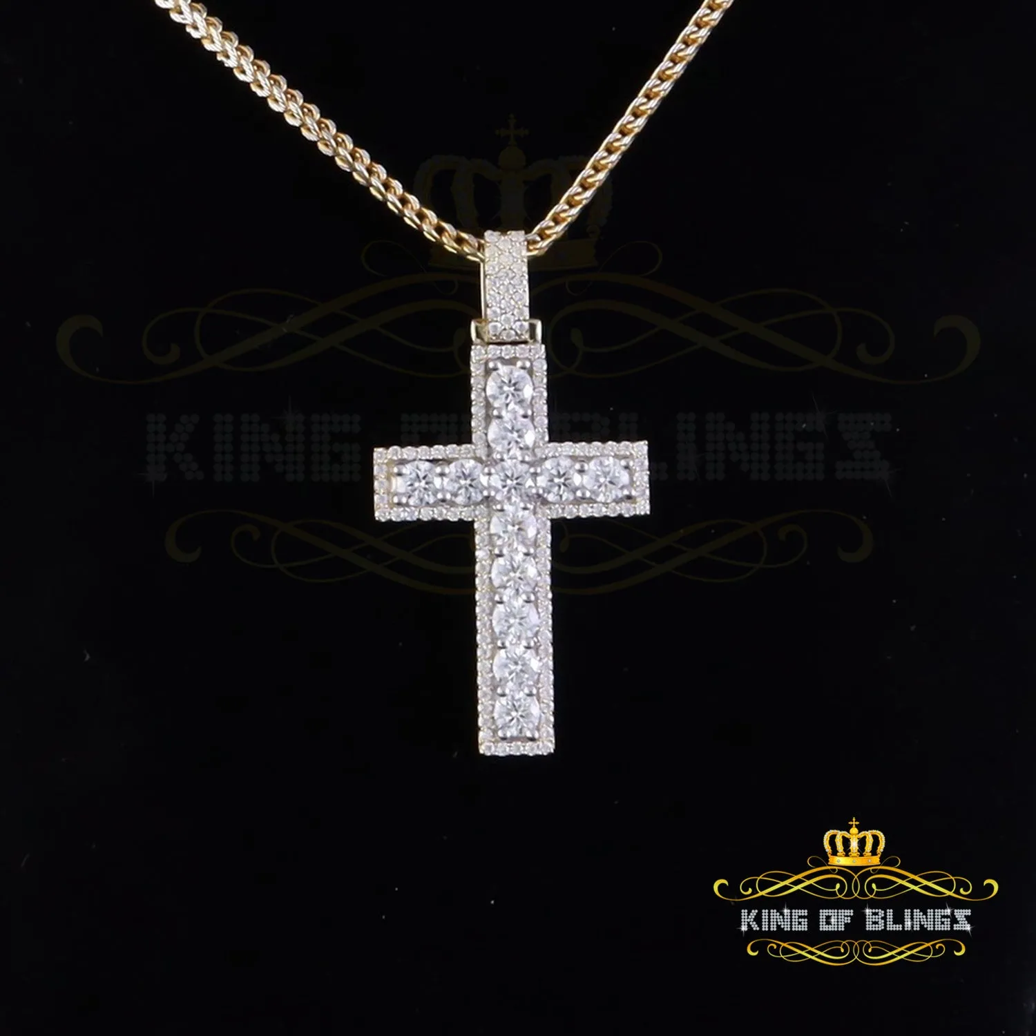 King Of Bling's Yellow Sterling Silver Charm Cross Pendant Men & Women 2.50ct VVS D Moissanite