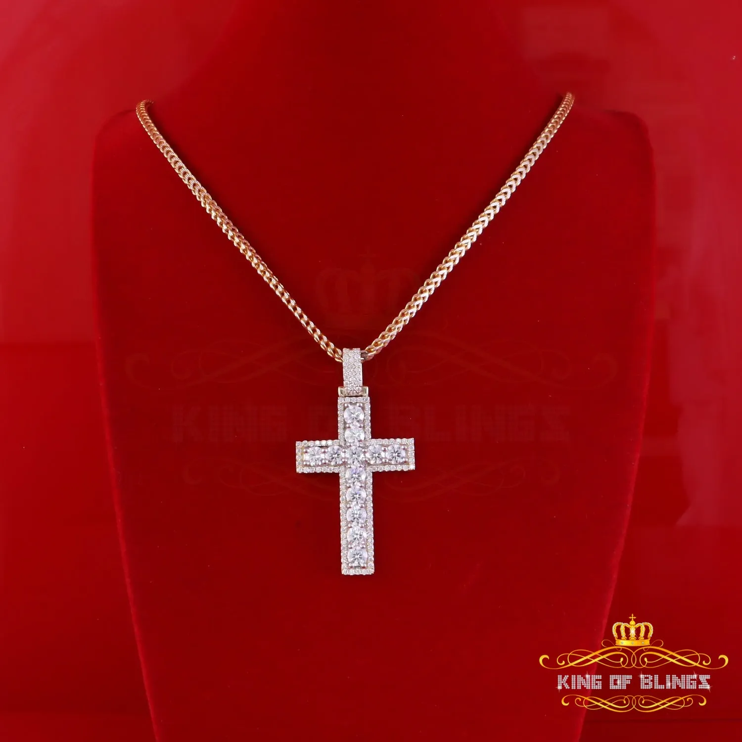 King Of Bling's Yellow Sterling Silver Charm Cross Pendant Men & Women 2.50ct VVS D Moissanite