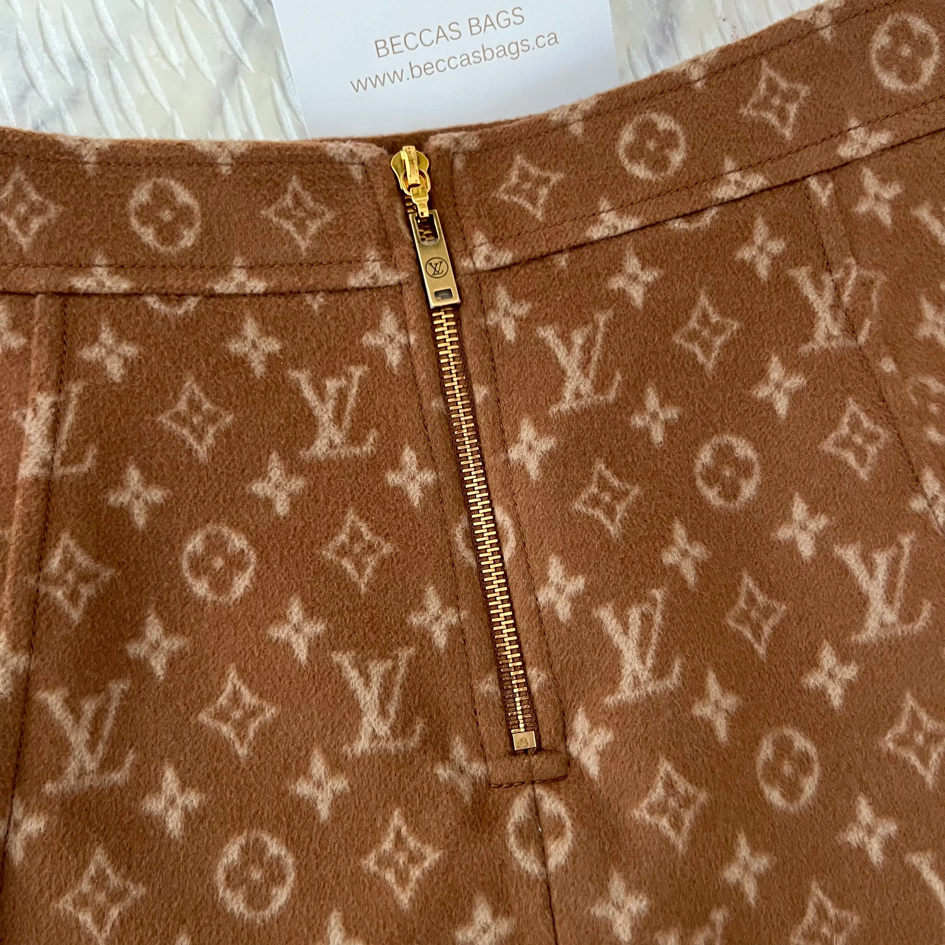 Louis Vuitton Button Detail Monogram Mini Skirt