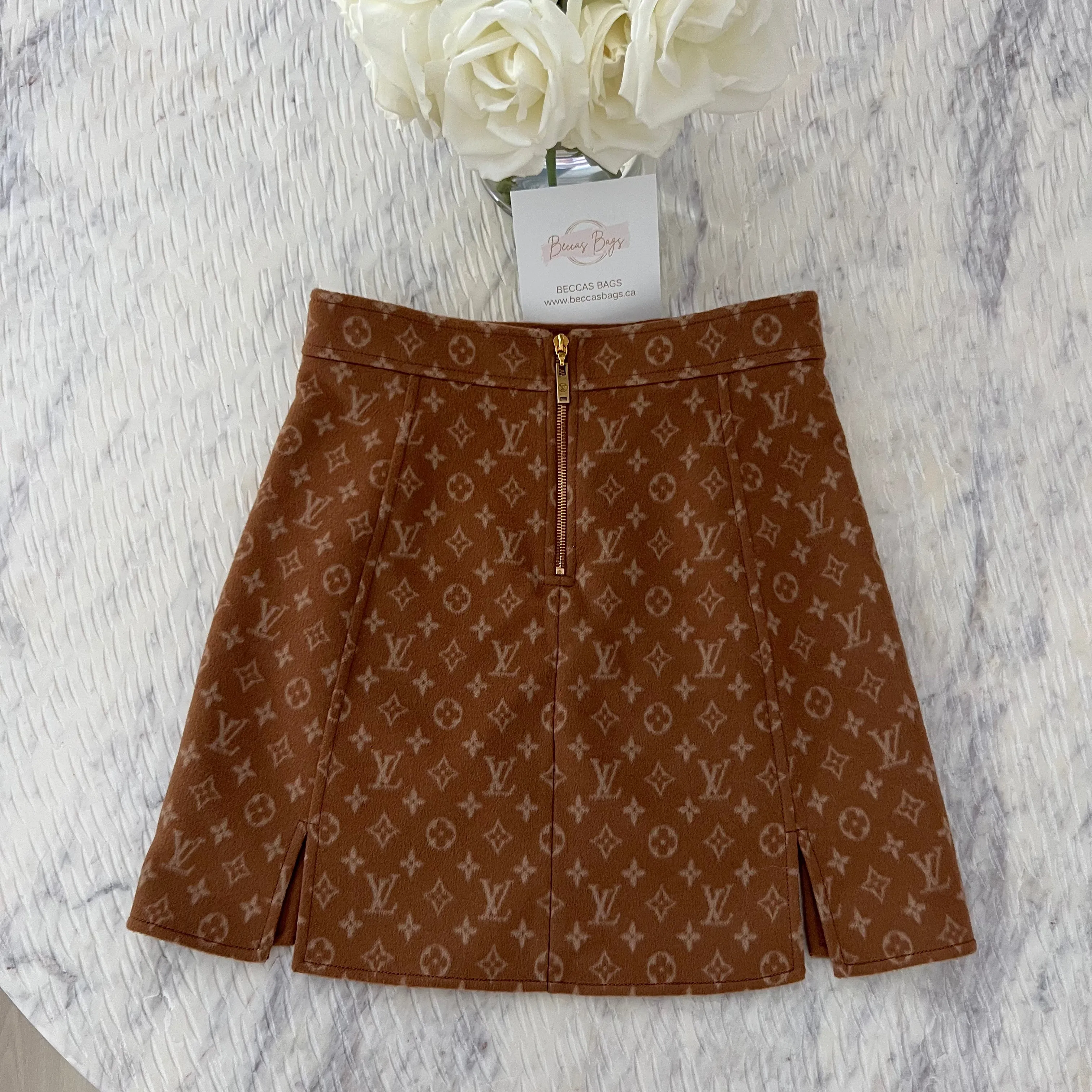 Louis Vuitton Button Detail Monogram Mini Skirt