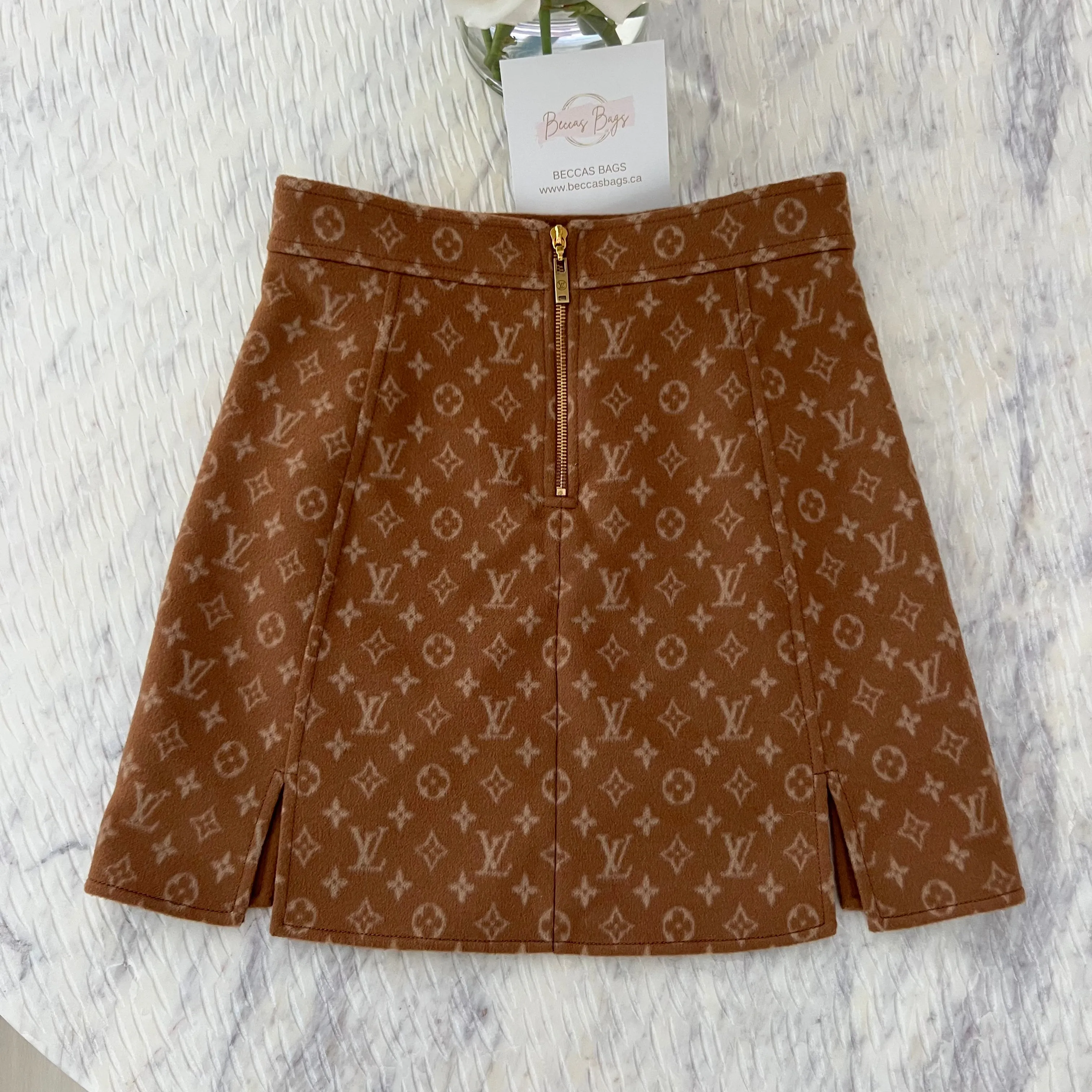 Louis Vuitton Button Detail Monogram Mini Skirt