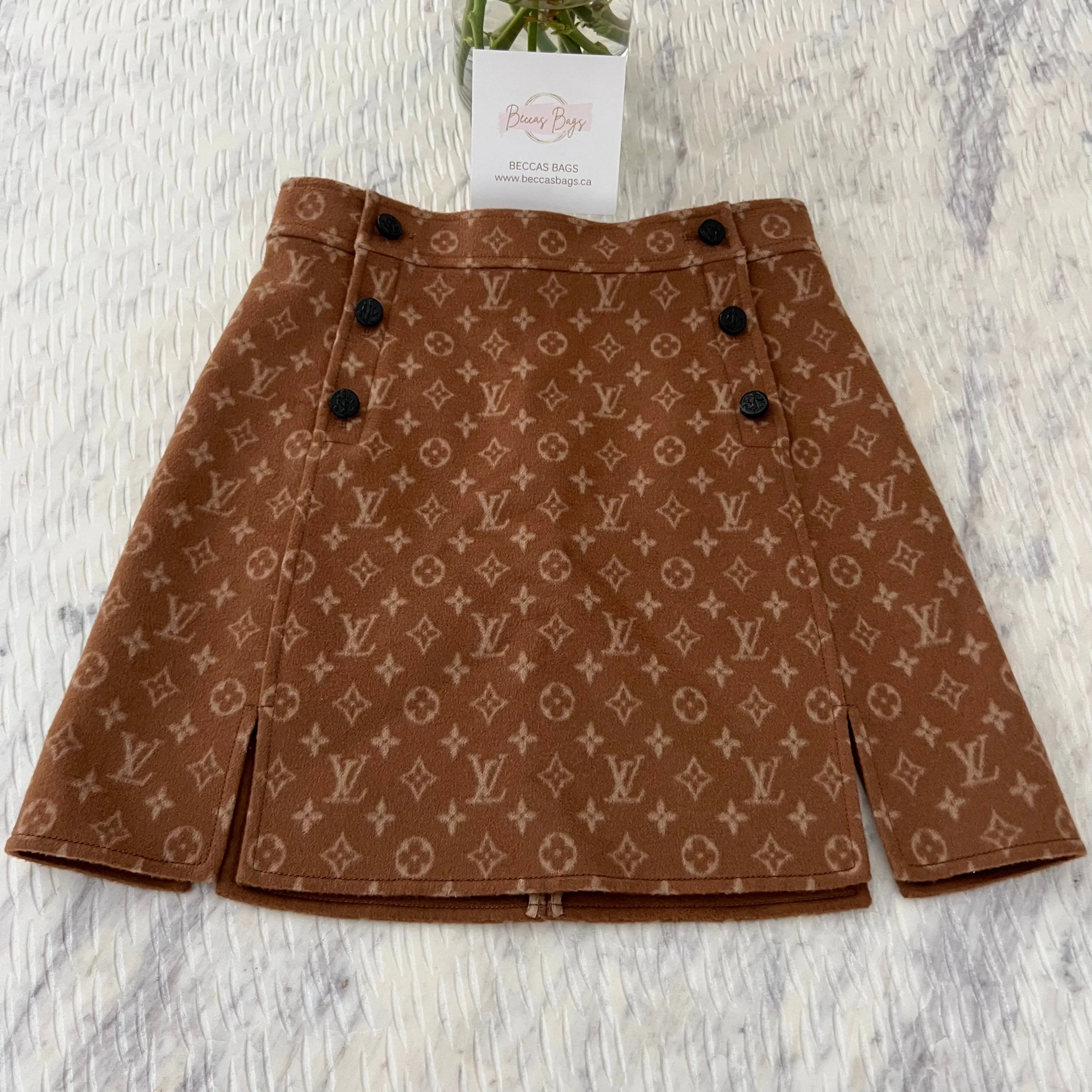 Louis Vuitton Button Detail Monogram Mini Skirt