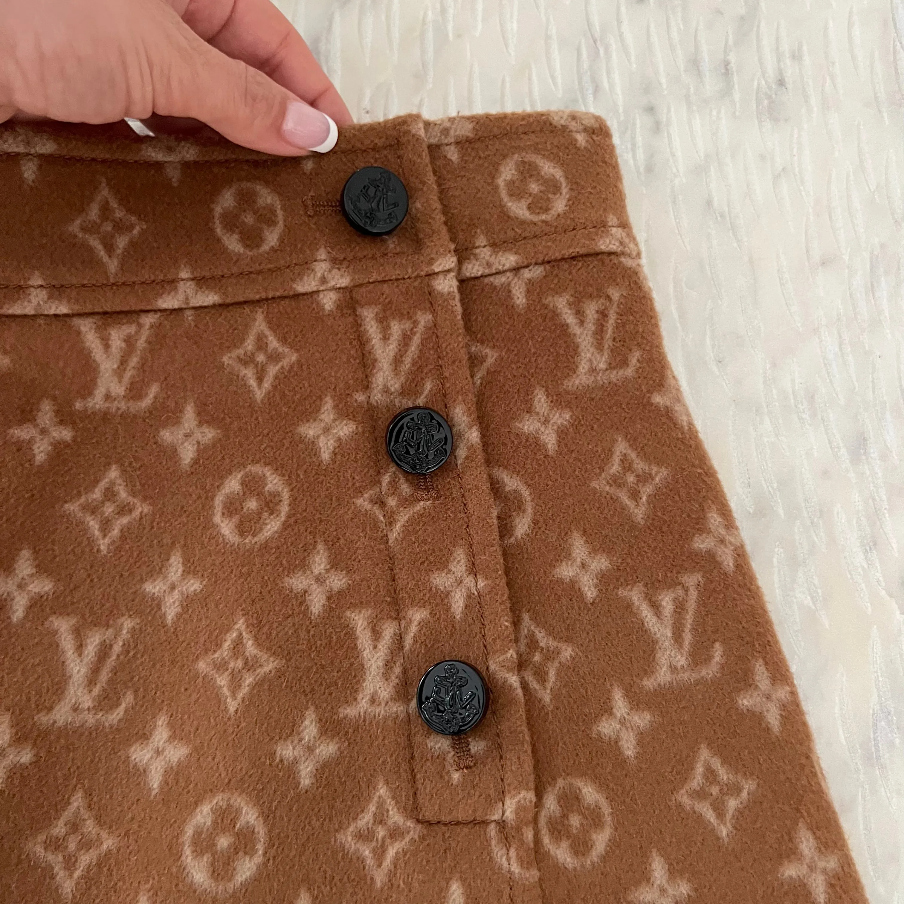 Louis Vuitton Button Detail Monogram Mini Skirt