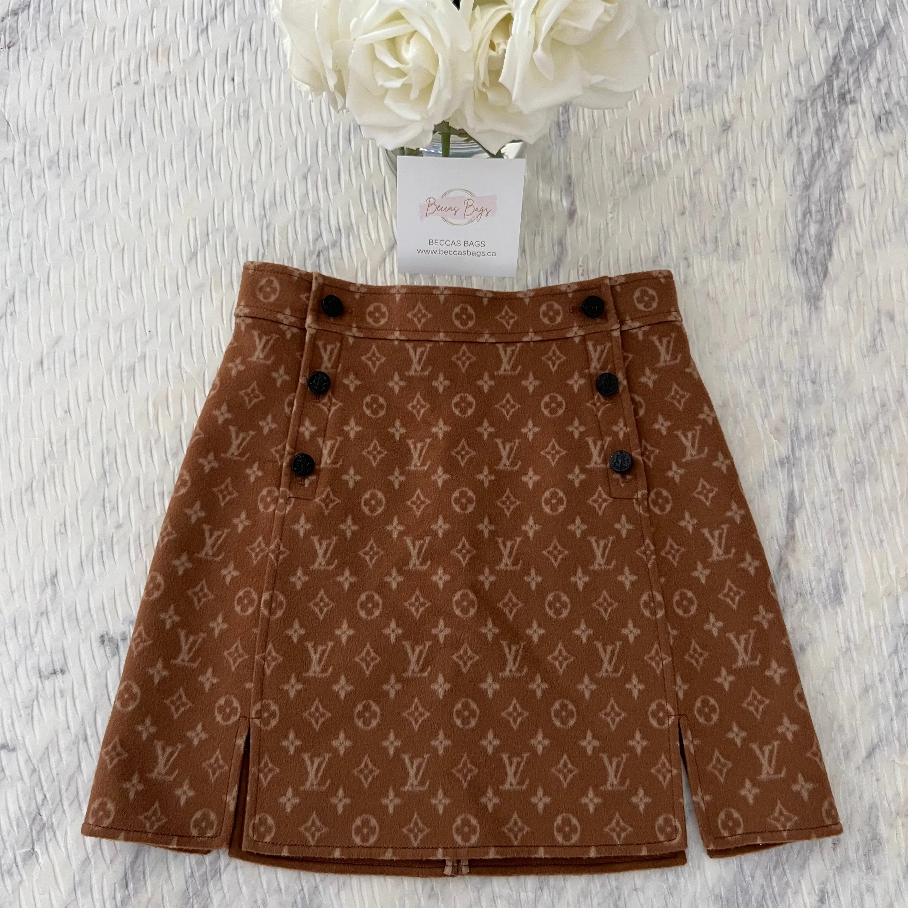 Louis Vuitton Button Detail Monogram Mini Skirt