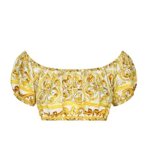 MAJOLICA-PRINT COTTON CROP TOP