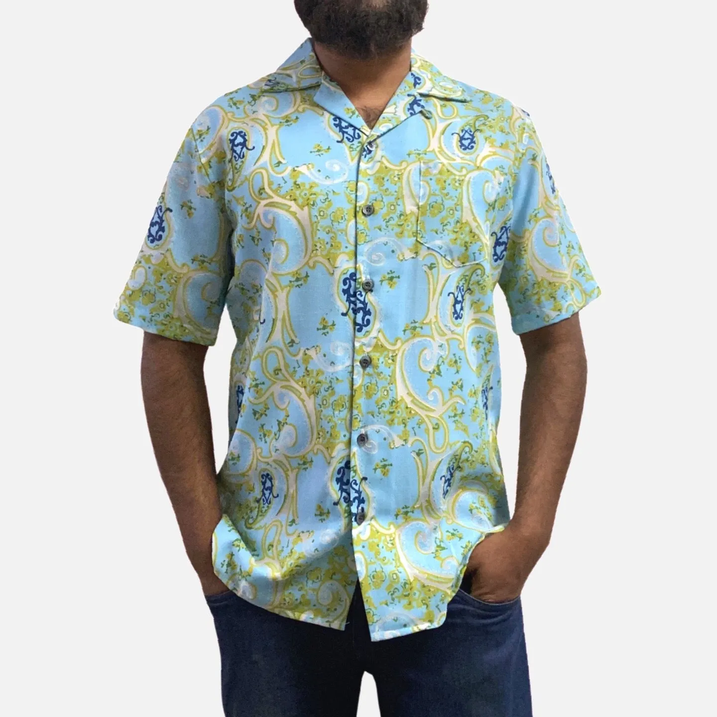 Mens Turquoise Short Sleeve Open Neck Shirt | Classic Fit | Clearance | M