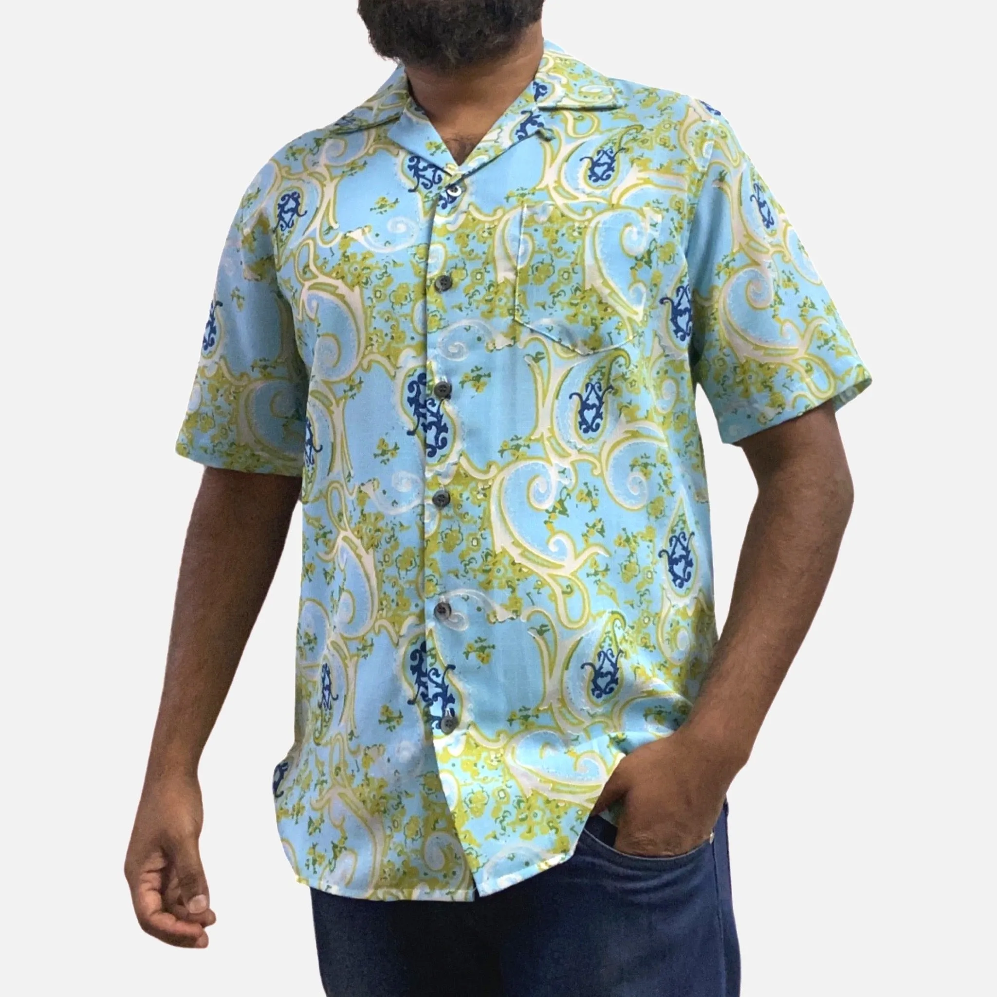 Mens Turquoise Short Sleeve Open Neck Shirt | Classic Fit | Clearance | M