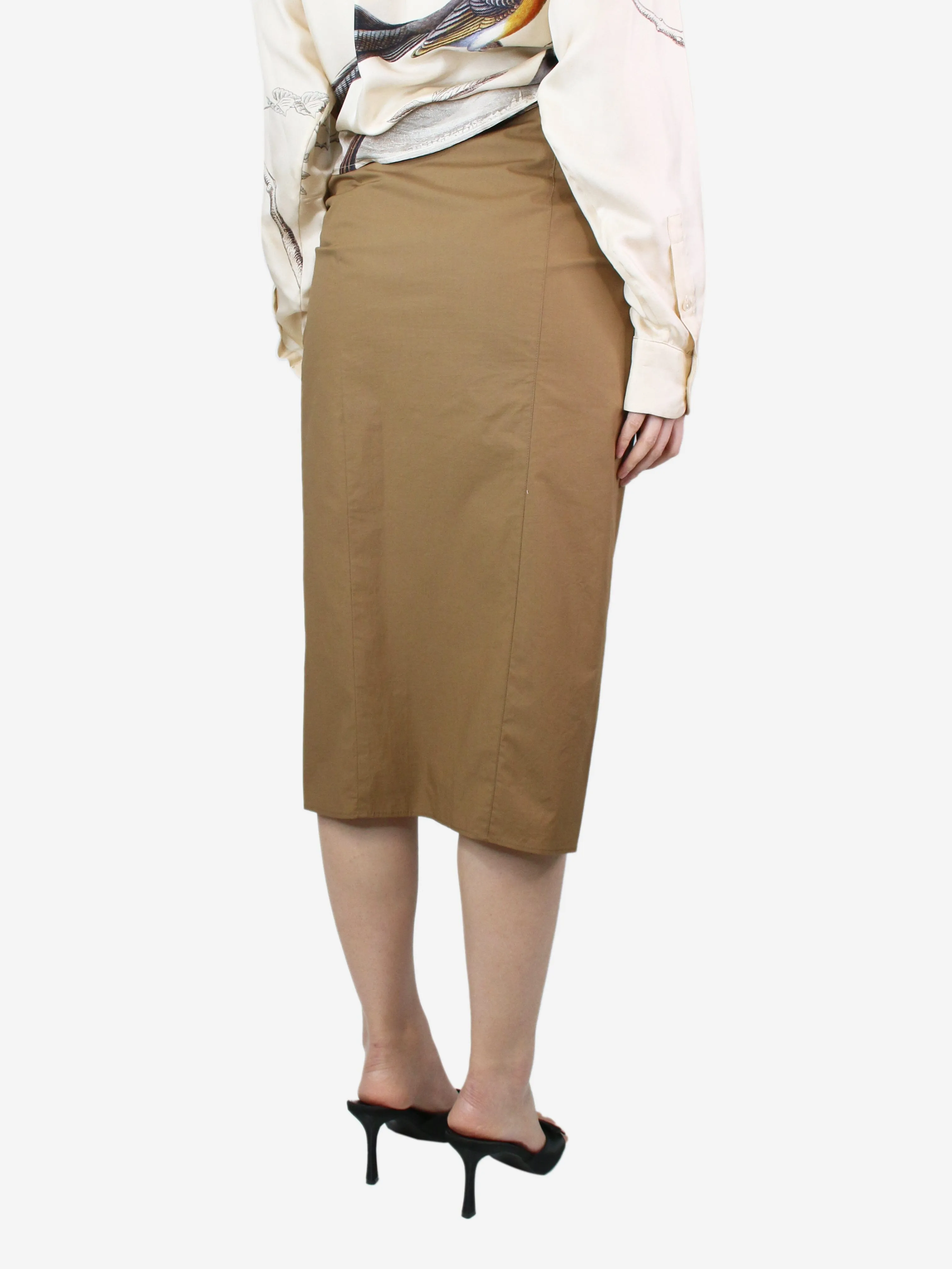 Olive brown ruched skirt - size UK 8