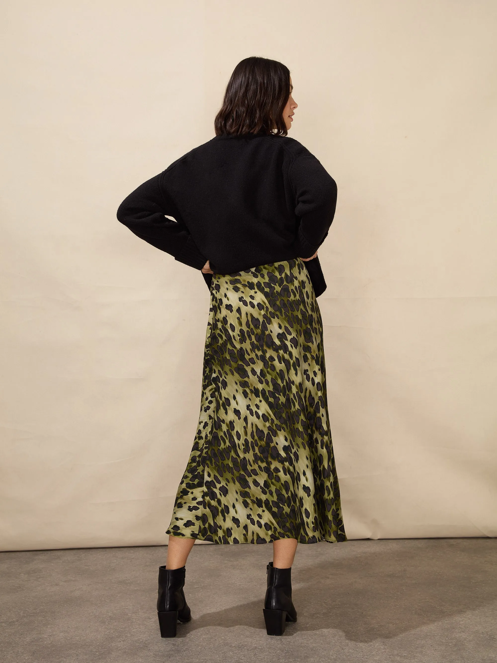 Petite Soft Leopard Bias Cut Skirt