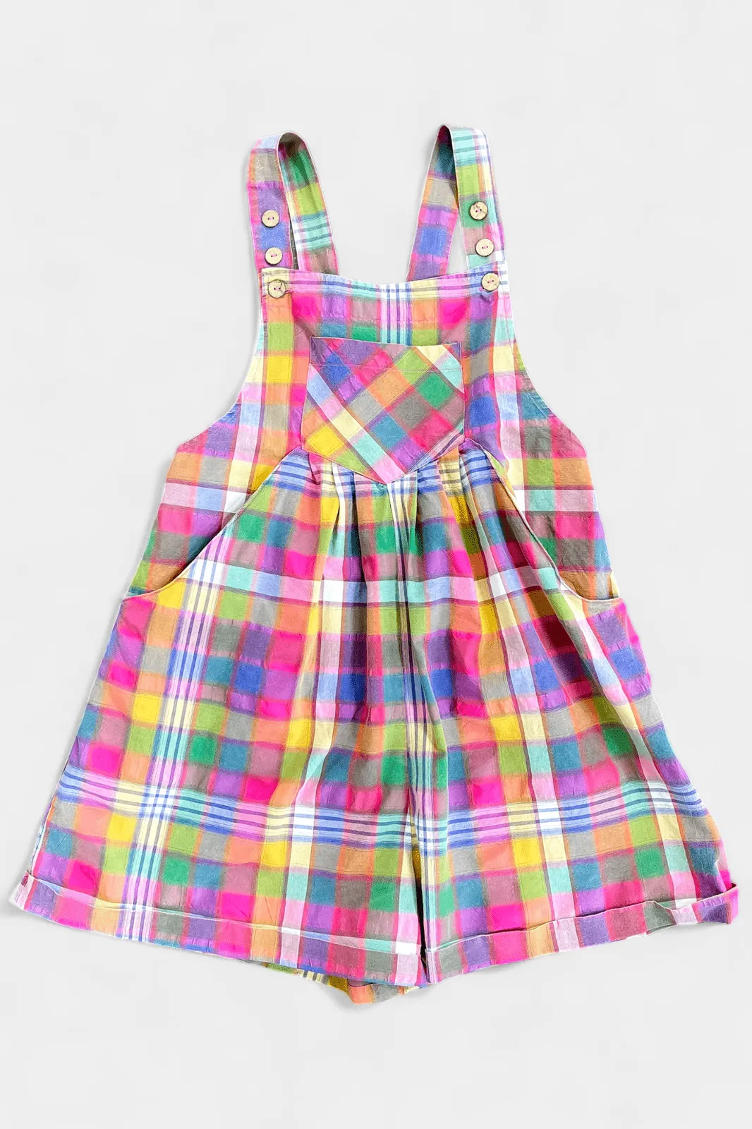 Plaid Wide Leg Short Overalls all