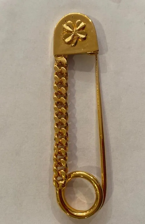 Rare Vintage Chanel Gold Chain Shamrock Kilt Safety Pin