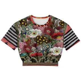 Remembering Woodstock Floral Short Sleeve Cropped Eco-Poly Sweater