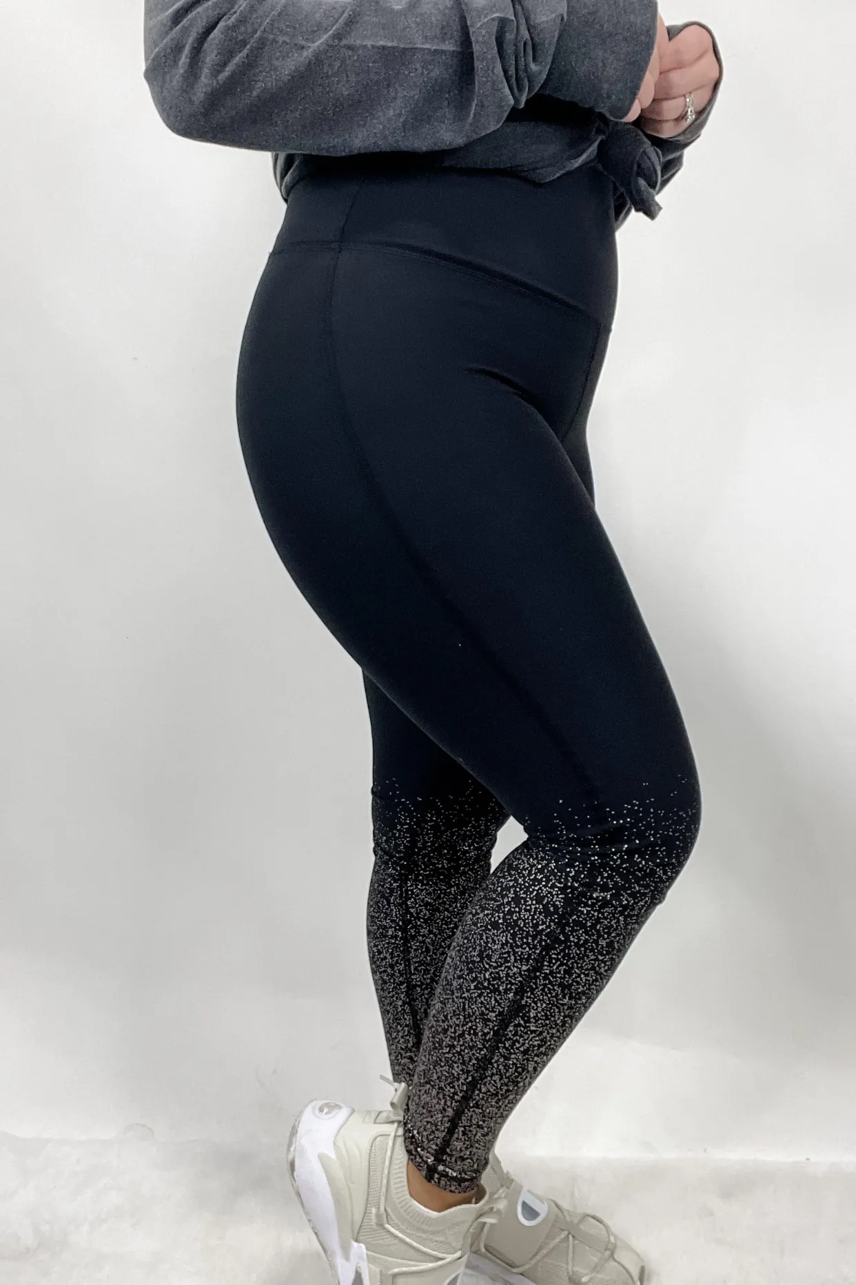 Rise & Shine- Black High Waisted Full Length Leggings w/ Copper Foil Detail