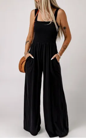 Smocked Wide Leg Jumpsuit | Black