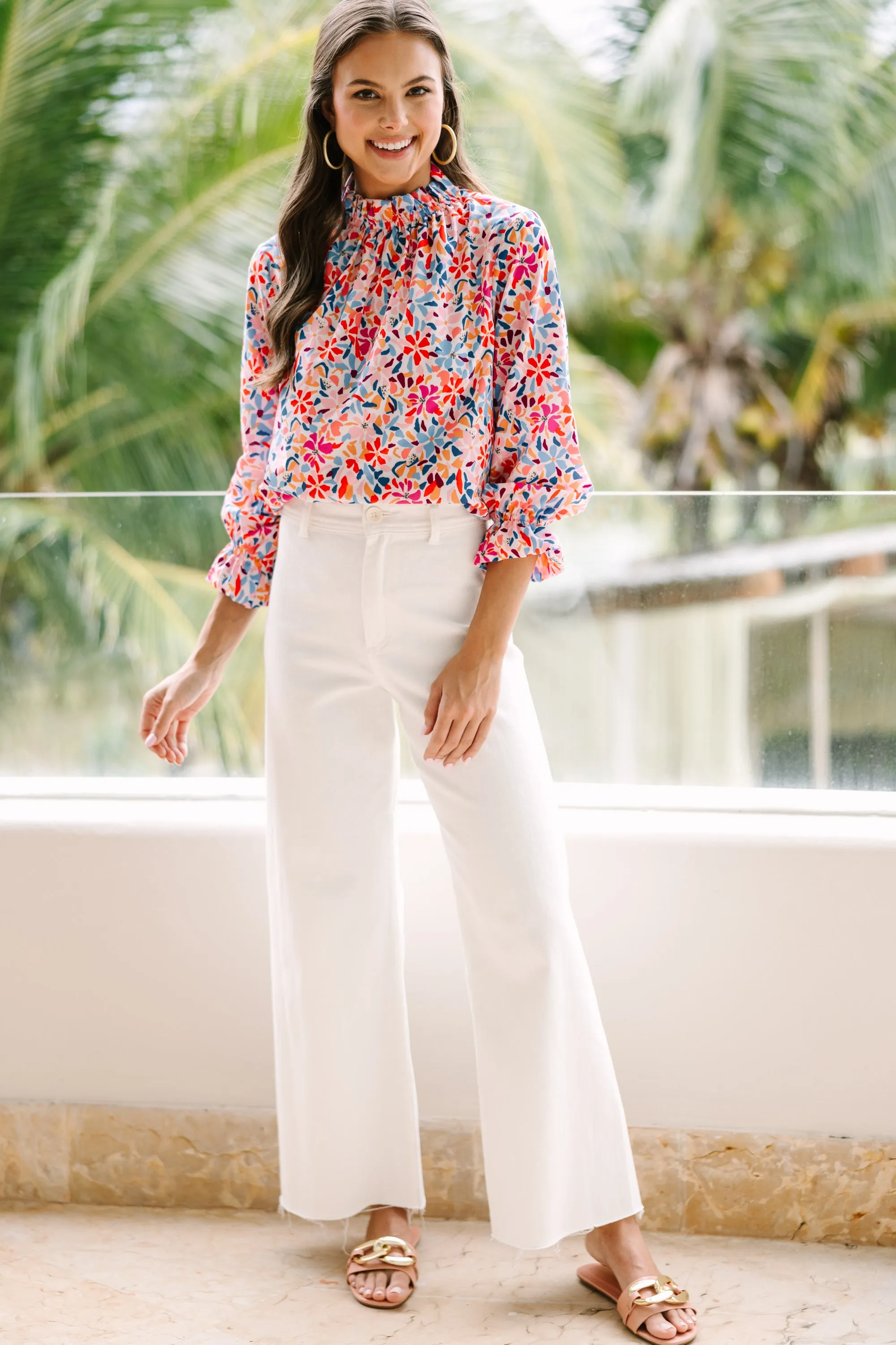 Tried and True White Floral Blouse